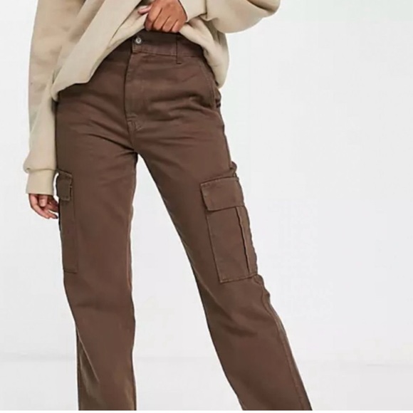 stradivarius Pants - Stradivarius Brown Straight Leg Cargo Pants